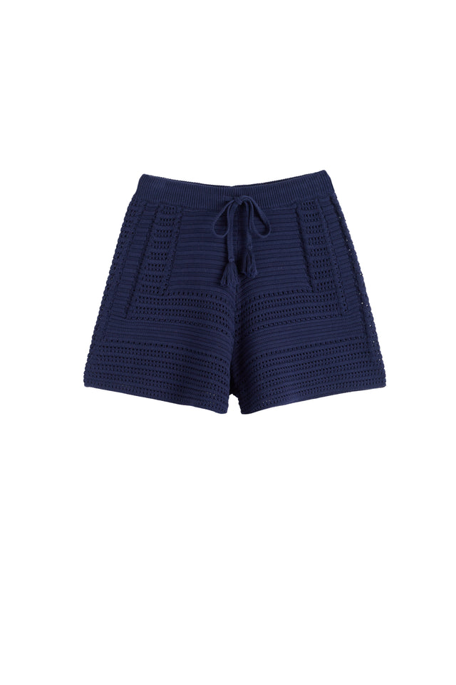 Chinti And Parker Navy Cotton Crochet Shorts