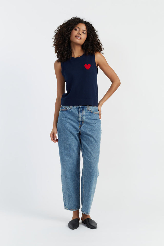 Chinti And Parker Navy Merino Heart Breton Tank