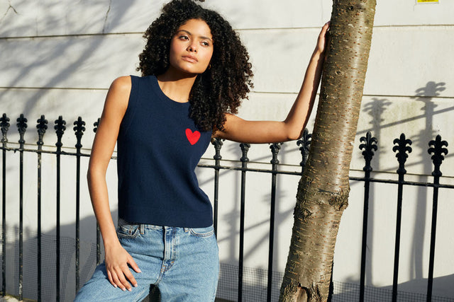 Chinti And Parker Navy Merino Heart Breton Tank