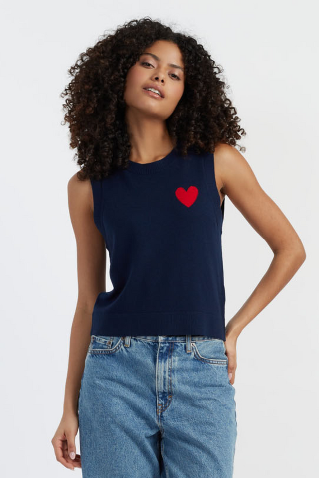 chinti and parker Navy Merino Heart Breton Tank