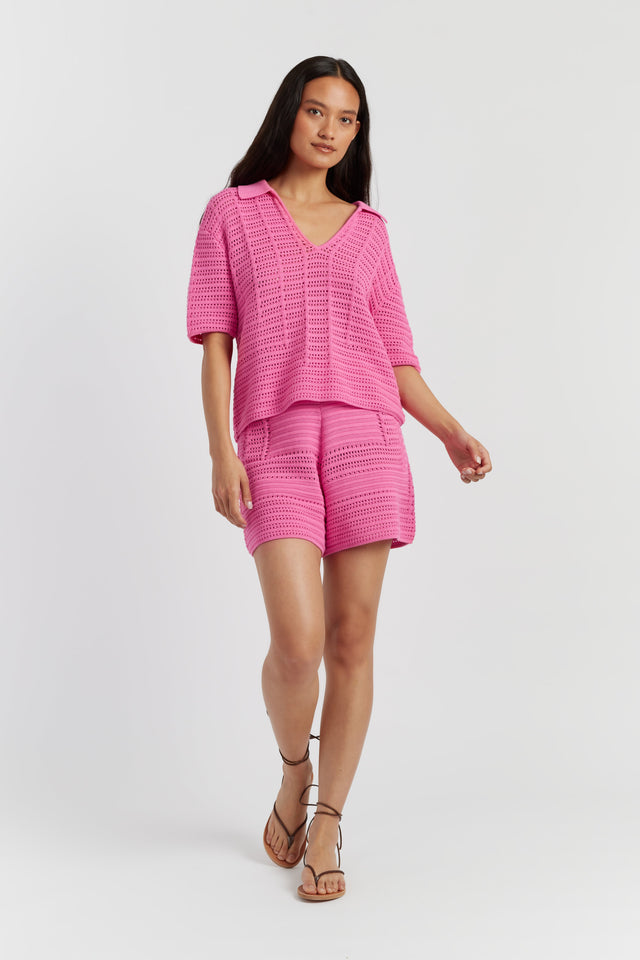 Chinti And Parker Pink Cotton Crochet Shirt