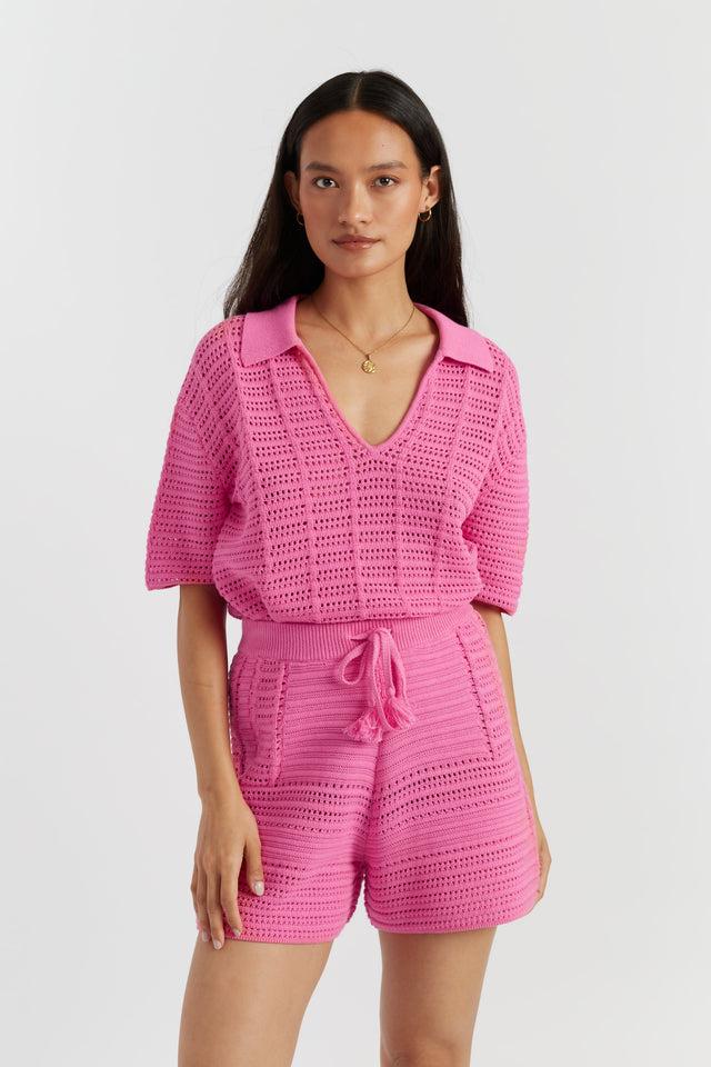 Chinti And Parker Pink Cotton Crochet Shorts