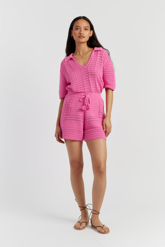 chinti and parker Pink Cotton Crochet Shorts