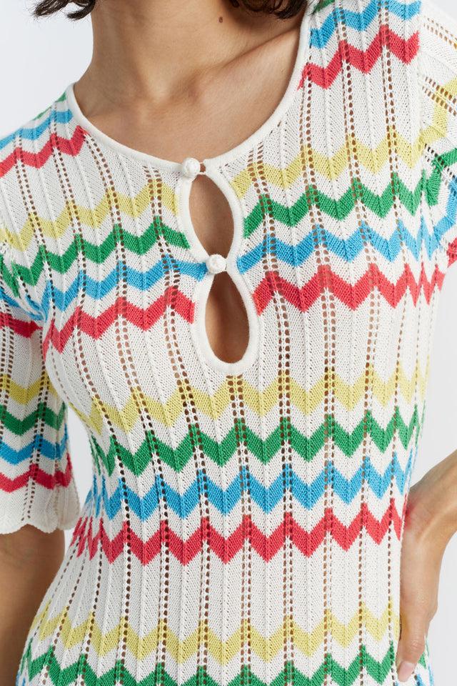 Chinti And Parker Cream Cotton Chevron Stitch Dress