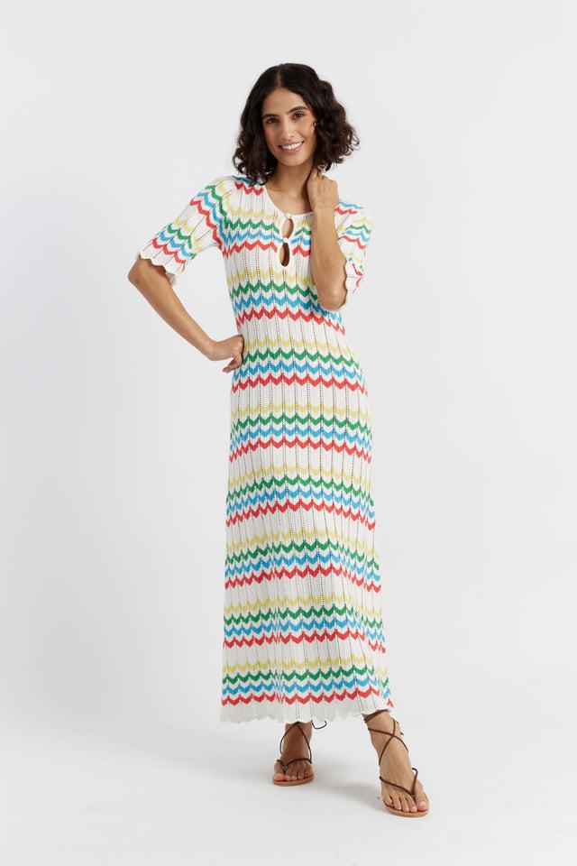 chinti and parker Cream Cotton Chevron Stitch Dress