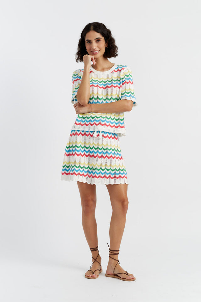 Chinti And Parker Cream Cotton Chevron Stitch T-Shirt