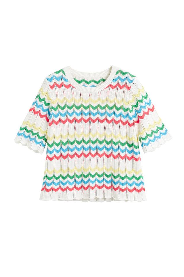 Chinti And Parker Cream Cotton Chevron Stitch T-Shirt