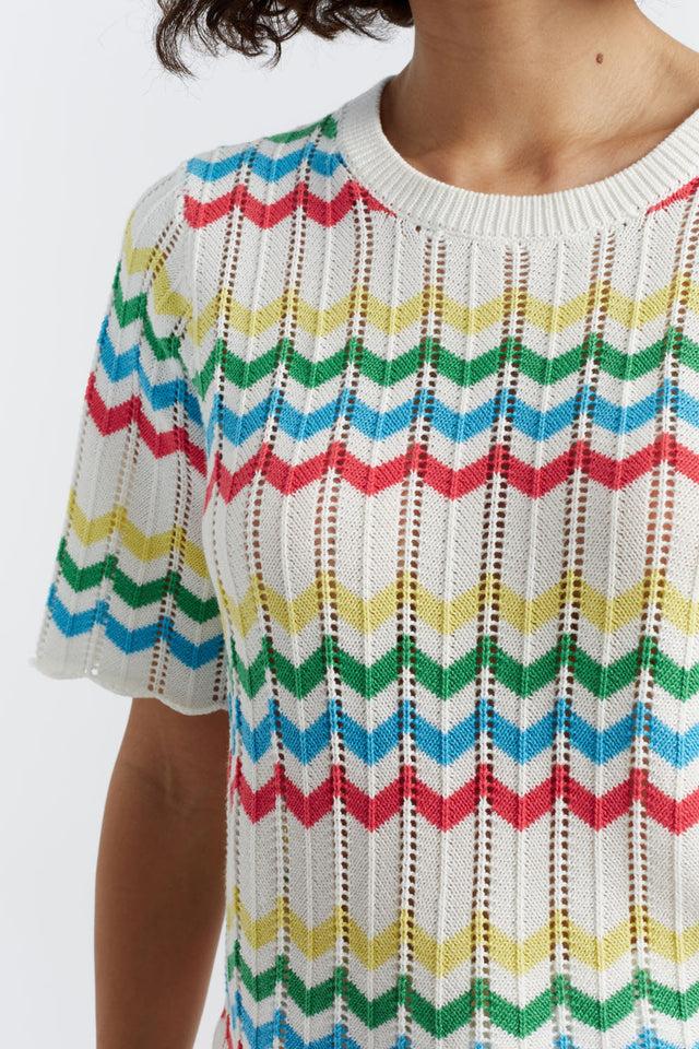 chinti and parker Cream Cotton Chevron Stitch T-Shirt