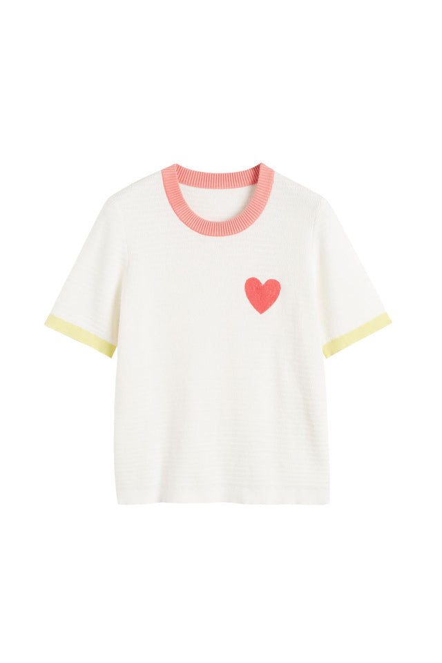 Chinti And Parker Cream Cotton Heart Breton Crochet T-Shirt