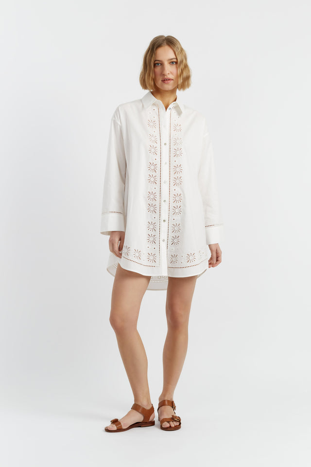 Chinti And Parker Cream Cotton-Lyocell Broderie Shirt Dress