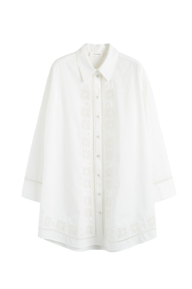 Chinti And Parker Cream Cotton-Lyocell Broderie Shirt Dress