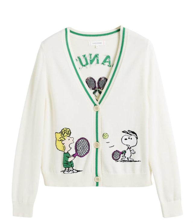 Chinti And Parker Cream Cotton Peanuts Racquet Club Cardigan