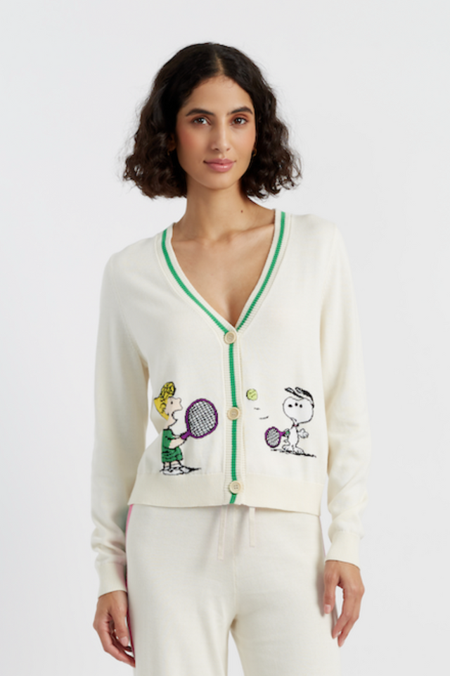 chinti and parker Cream Cotton Peanuts Racquet Club Cardigan