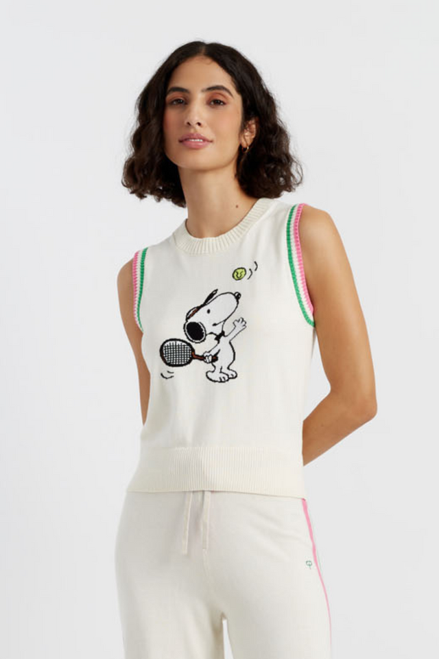 chinti and parker Cream Cotton Peanuts Racquet Club Tank