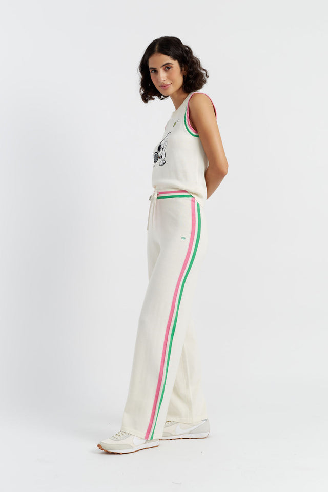 chinti and parker Cream Cotton Peanuts Racquet Club Trousers