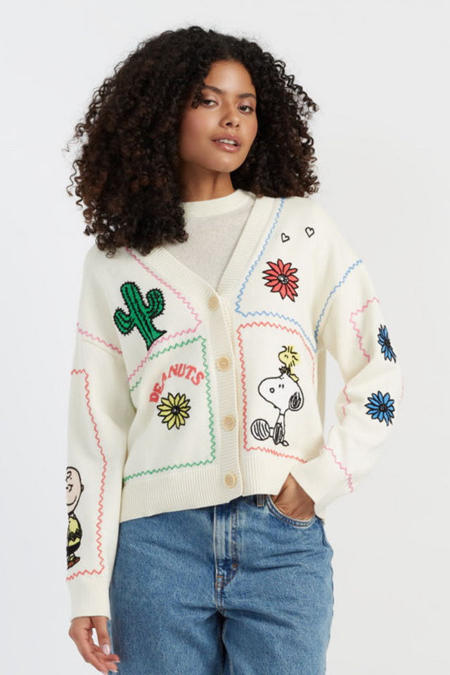 chinti and parker Cream Cotton Peanuts Vacation Cardigan