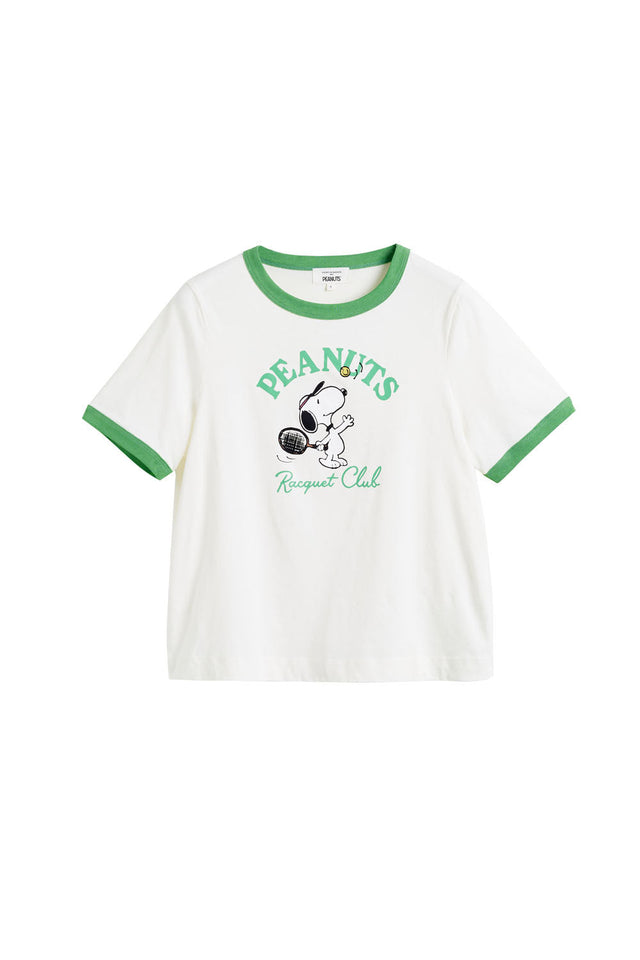 chinti And Parker Cream Cotton Snoopy Racquet Club T-Shirt