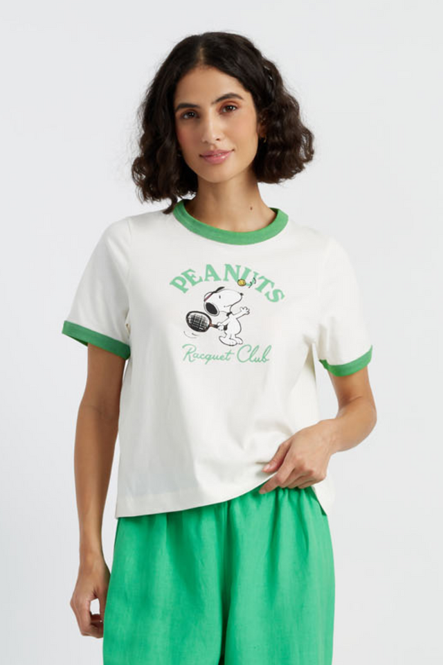 chinti and parker Cream Cotton Snoopy Racquet Club T-Shirt