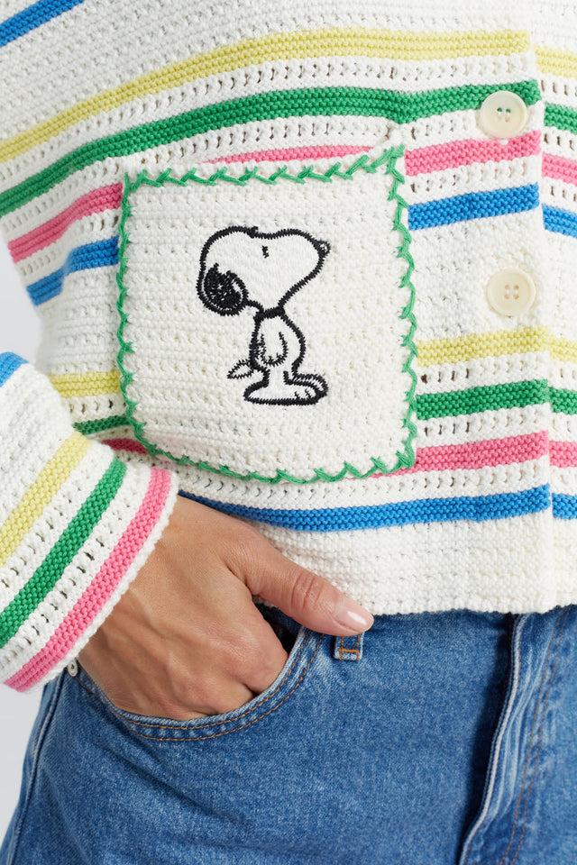 Chinti And Parker Cream Cotton Snoopy Vacation Cardigan