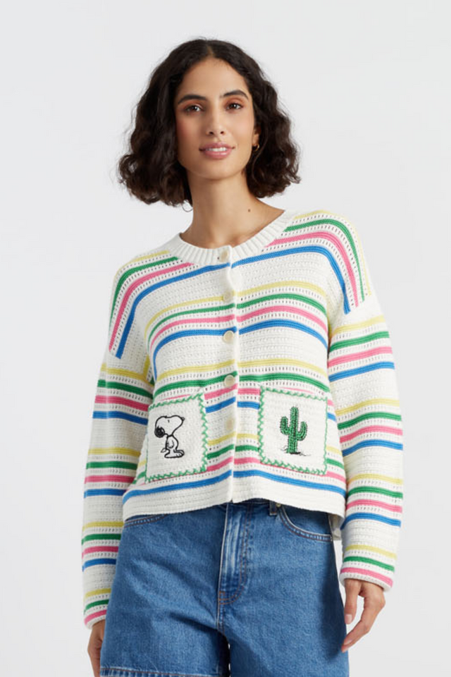 chinti and parker Cream Cotton Snoopy Vacation Cardigan