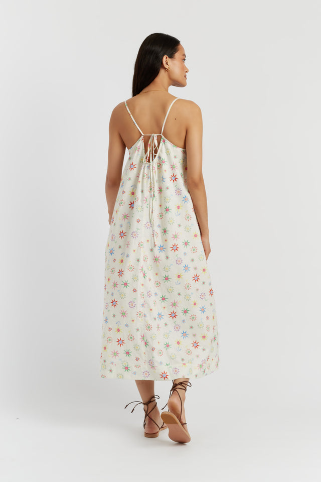 Chinti And Parker Cream Linen-Cotton Etoile Sundress