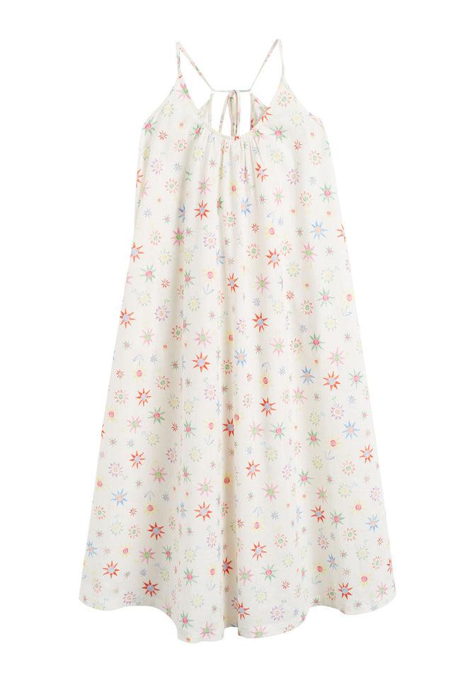 Chinti And Parker Cream Linen-Cotton Etoile Sundress