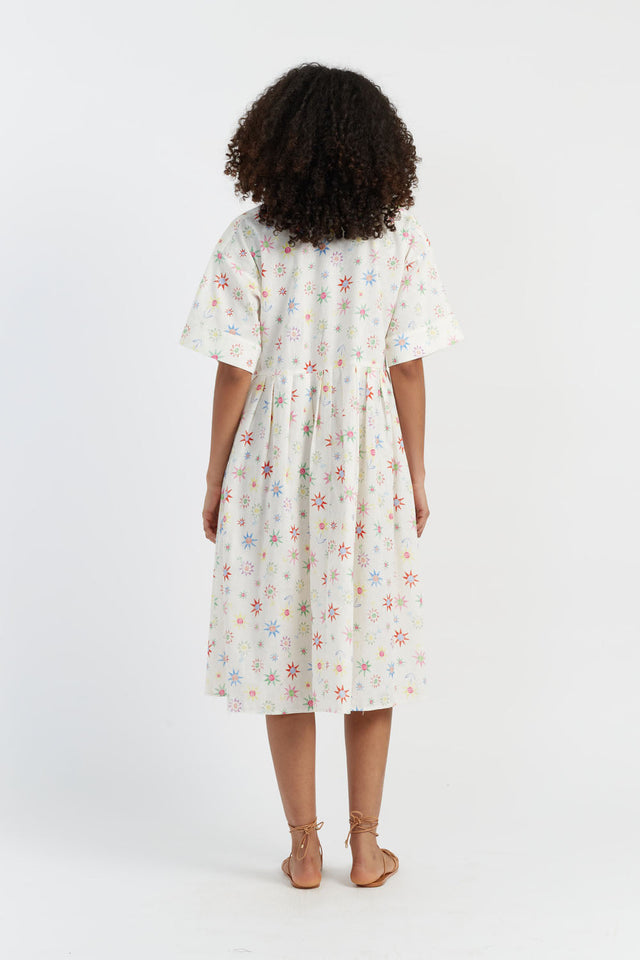 Chinti And Parker Cream Linen-Cotton Etoile V-Neck Sundress