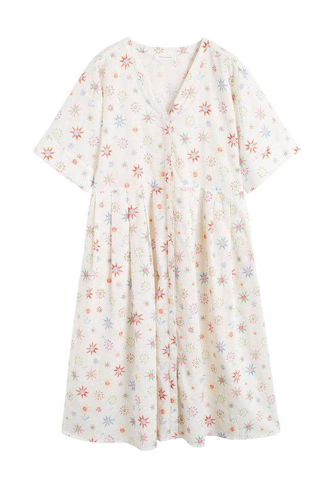Chinti And Parker Cream Linen-Cotton Etoile V-Neck Sundress
