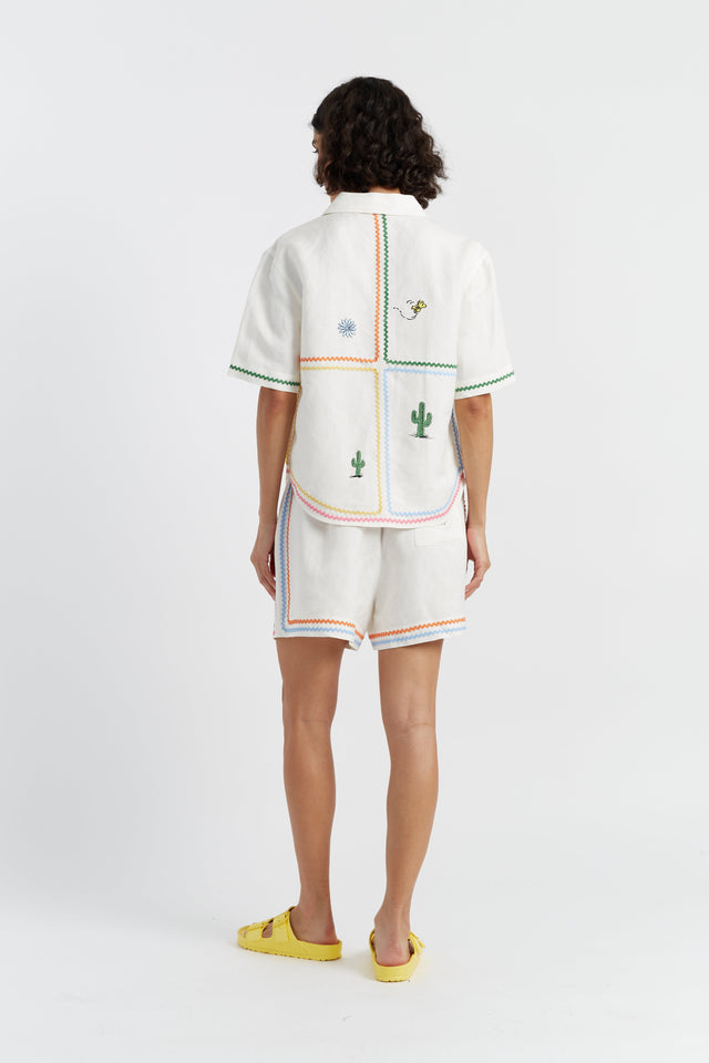 Chinti And Parker Cream Linen-Cotton Peanuts Vacation Shirt