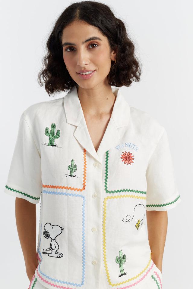 chinti and parker Cream Linen-Cotton Peanuts Vacation Shirt