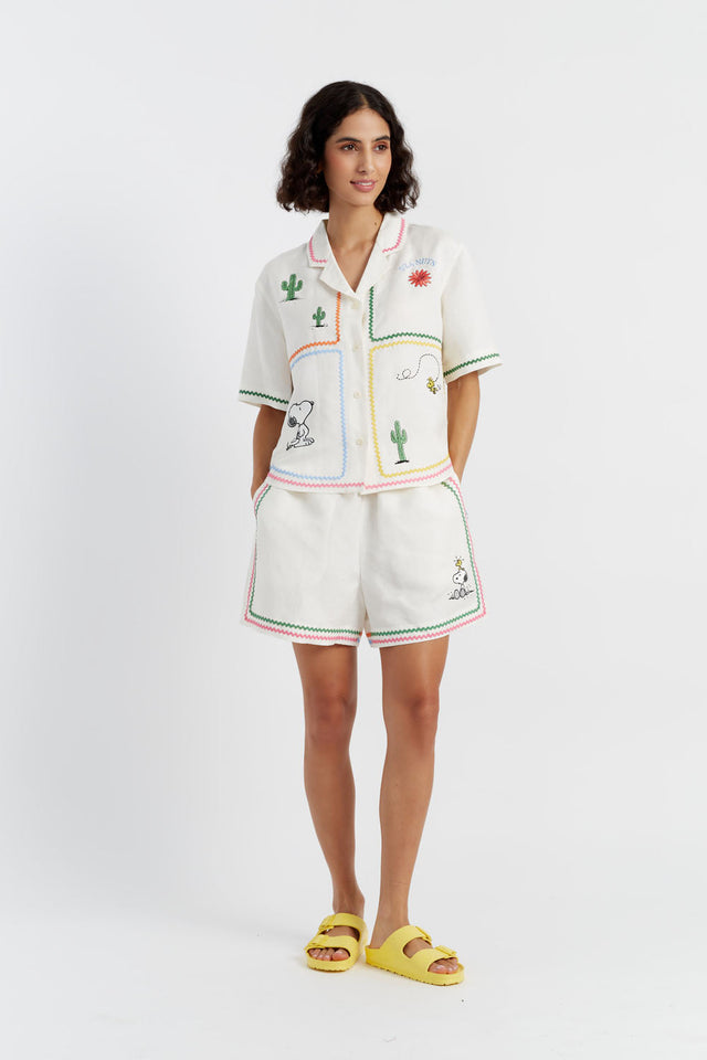 Chinti And Parker Cream Linen-Cotton Peanuts Vacation Shorts