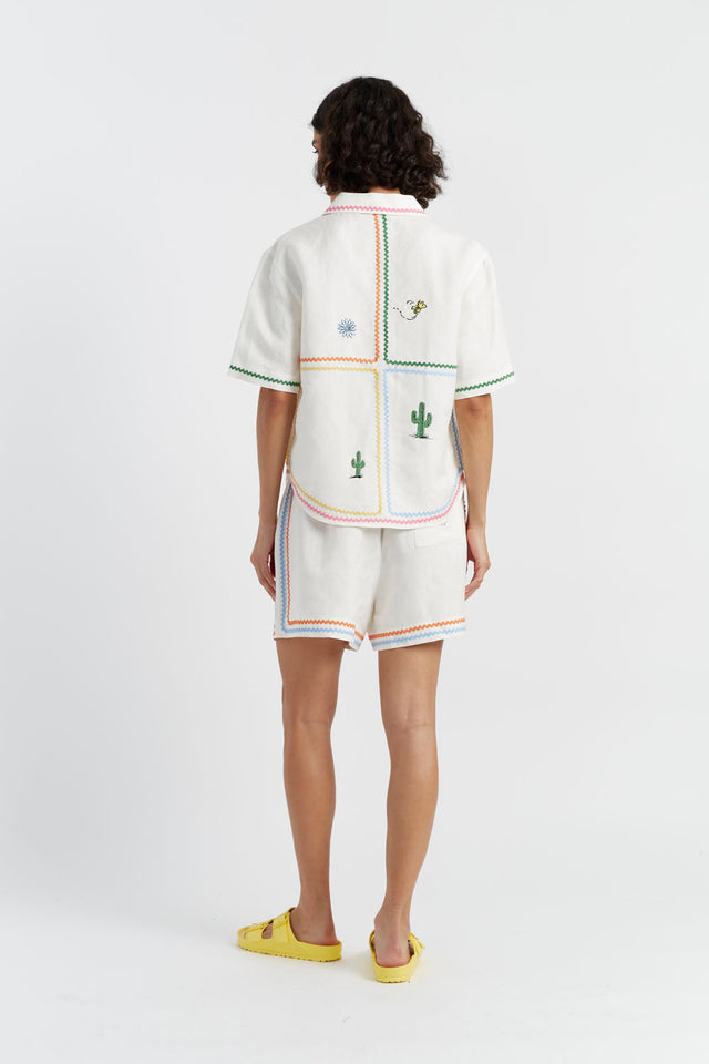 Chinti And Parker Cream Linen-Cotton Peanuts Vacation Shorts