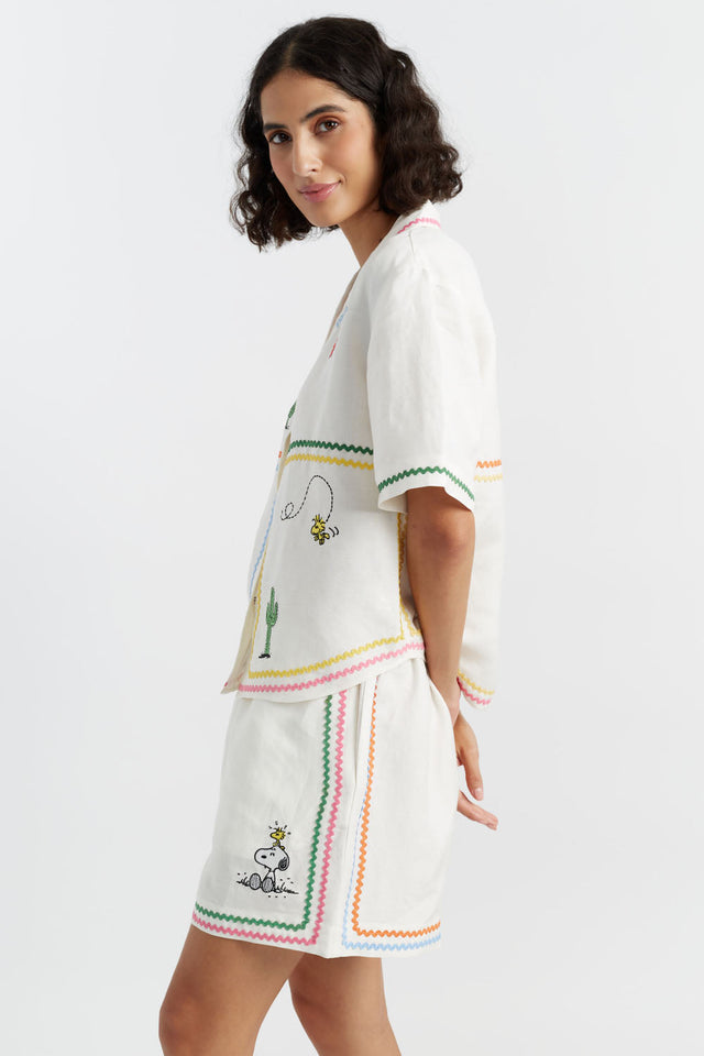 chinti and parker Cream Linen-Cotton Peanuts Vacation Shorts