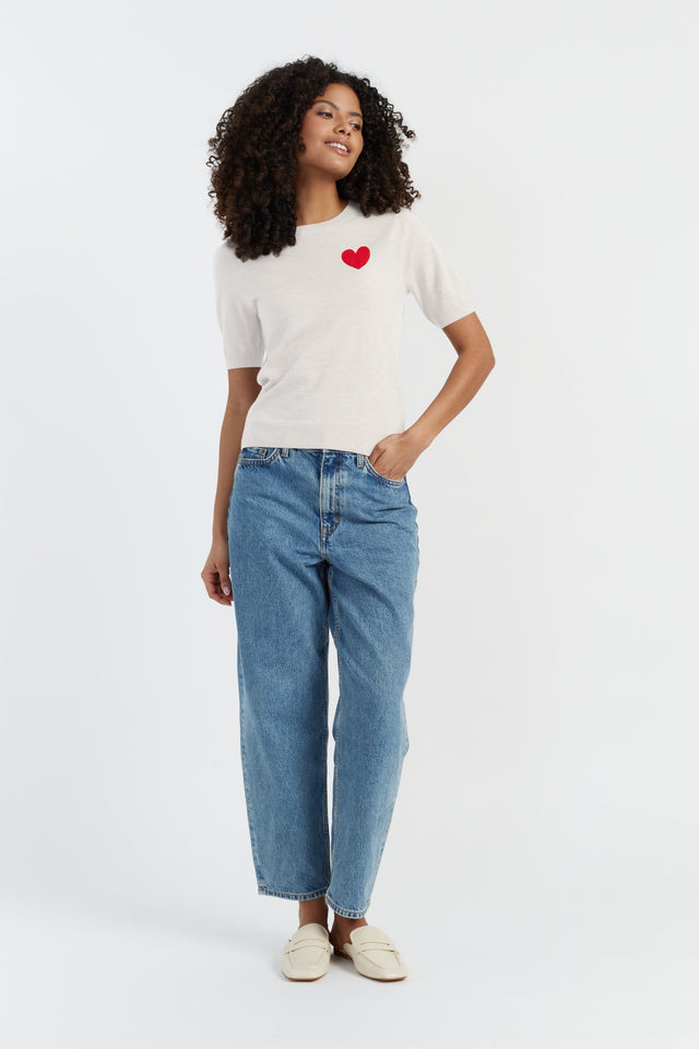 Chinti And Parker Cream Merino Heart Breton T-shirt
