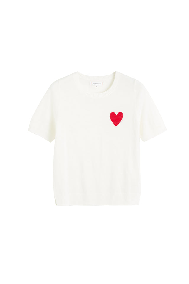 Chinti And Parker Cream Merino Heart Breton T-shirt