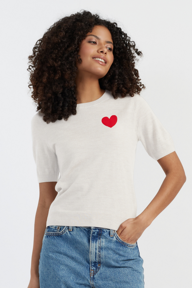 chinti and parker Cream Merino Heart Breton T-shirt