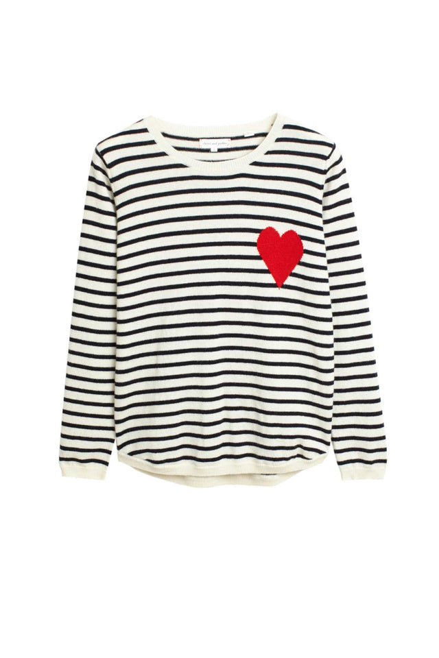 Chinti And Parker Cream-Navy Breton Heart Wool-Cashmere Sweater