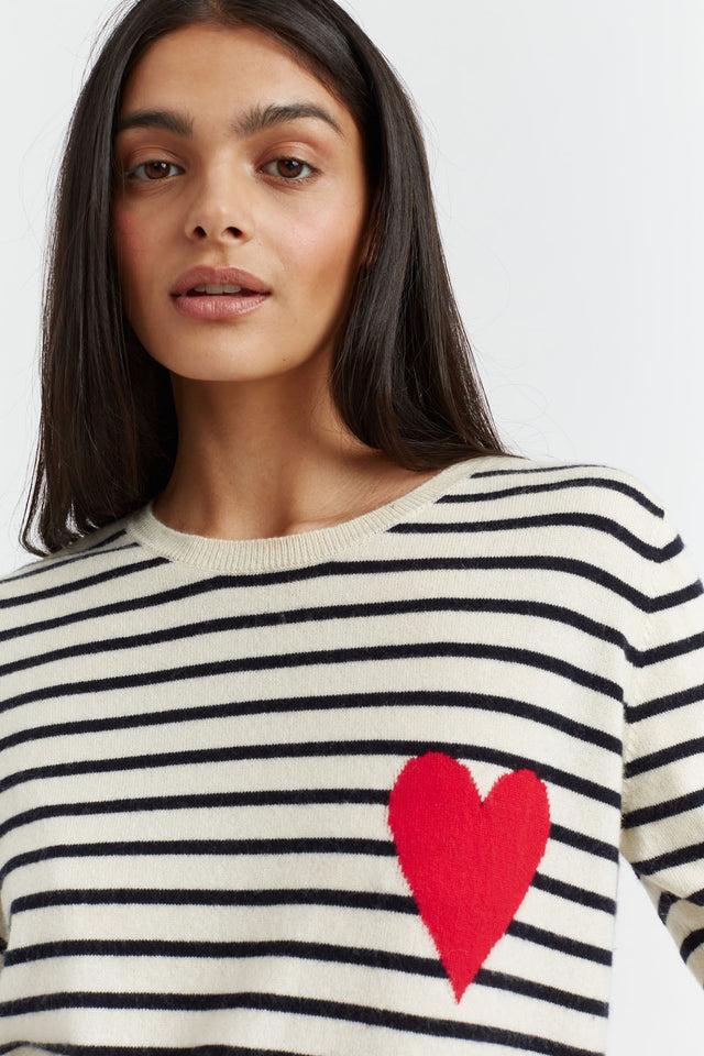 chinti and parker Cream-Navy Breton Heart Wool-Cashmere Sweater