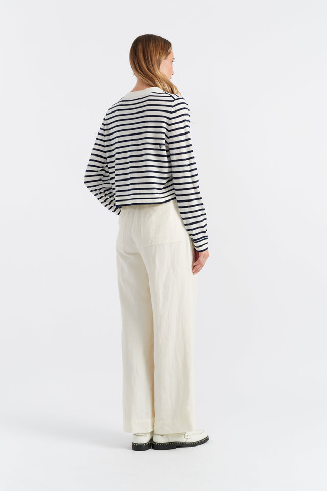 Chinti And Parker Cream-Navy Merino Heart Breton Cardigan