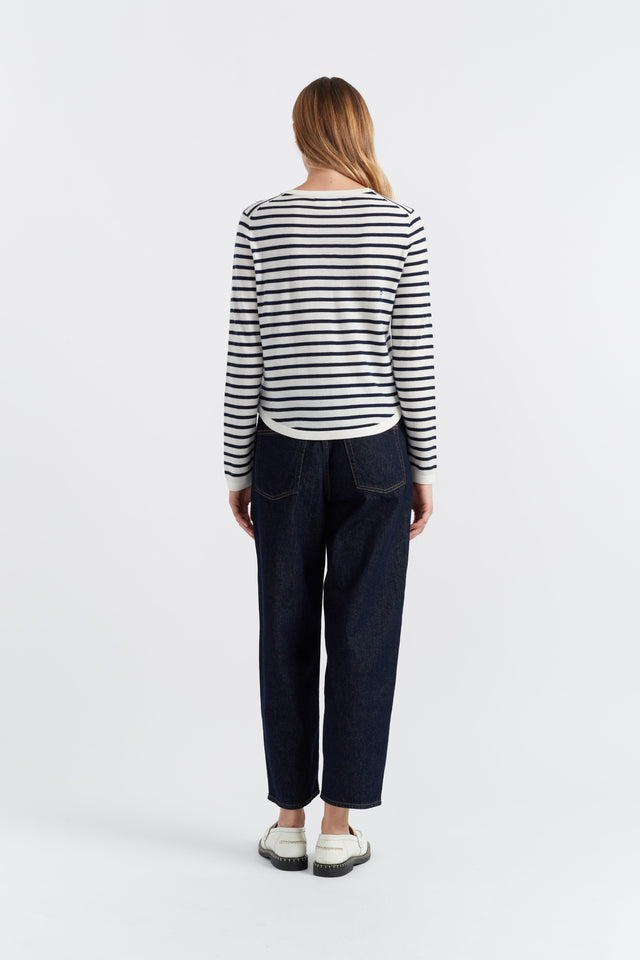 Chinti And Parker Cream-Navy Merino Heart Breton Sweater