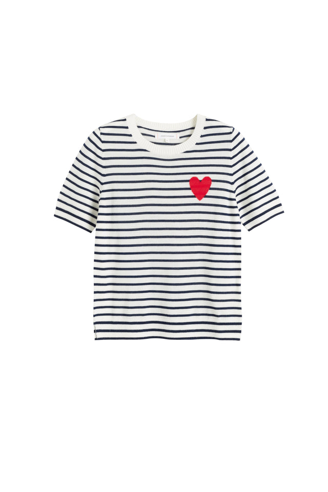 Chinti And Parker Cream-Navy Merino Heart Breton T-shirt