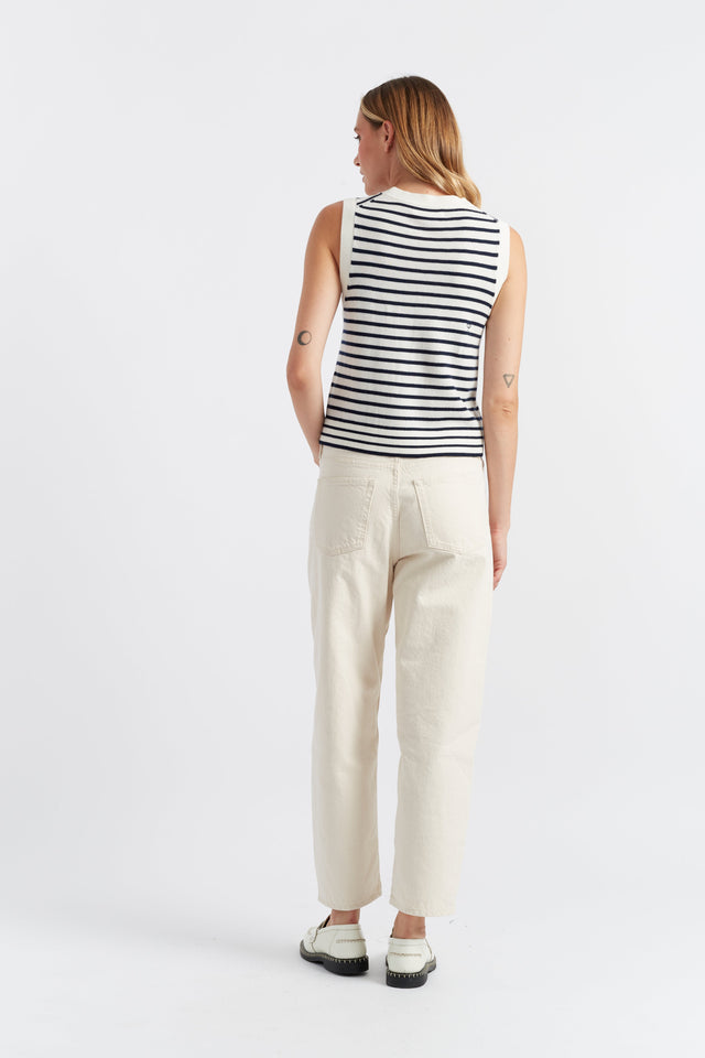 Chinti And Parker Cream-Navy Merino Heart Breton Tank