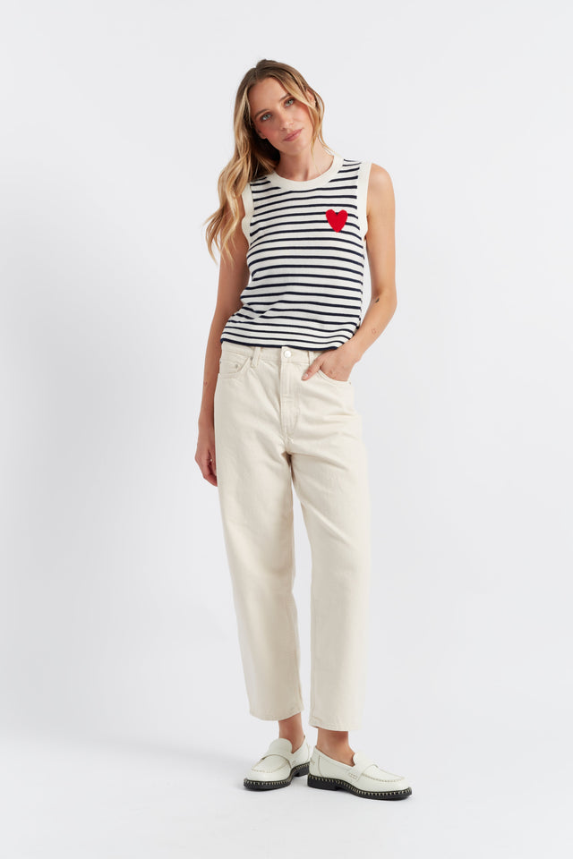 Chinti And Parker Cream-Navy Merino Heart Breton Tank