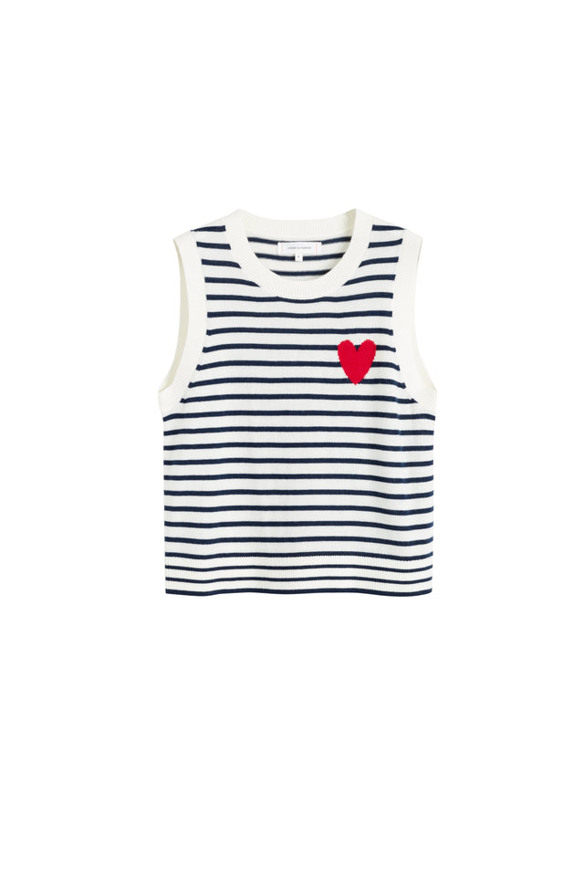 Chinti And Parker Cream-Navy Merino Heart Breton Tank
