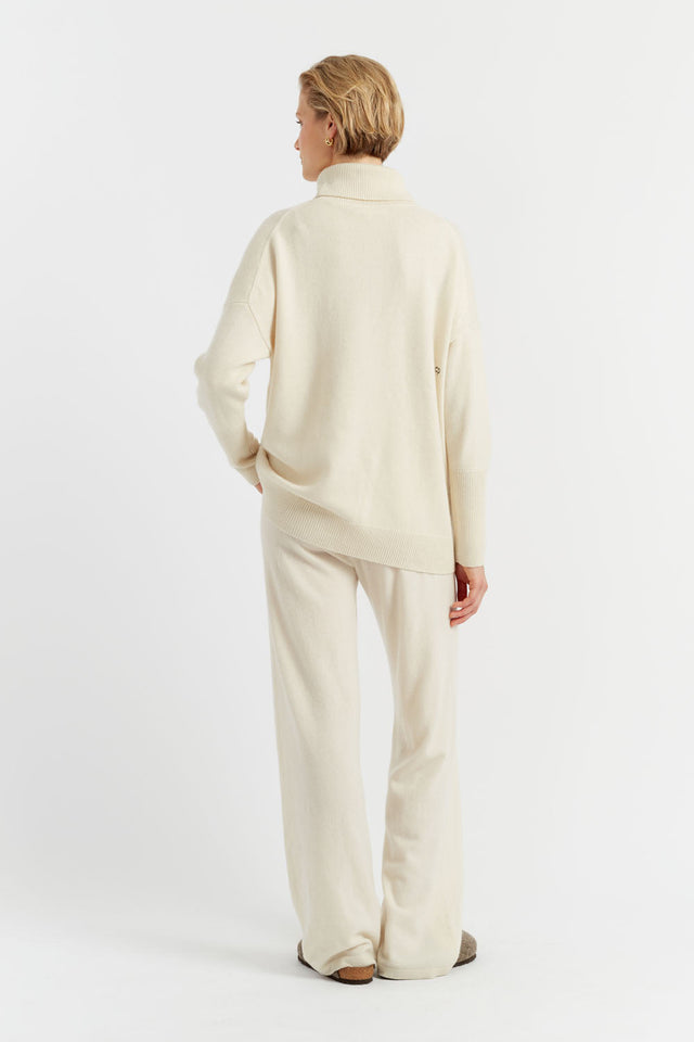 Chinti And Parker Cream Pure Cashmere Rollneck Sweater