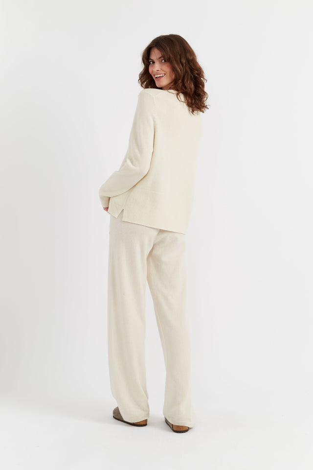 Chinti And Parker Cream Pure Cashmere Wide-Leg Pants