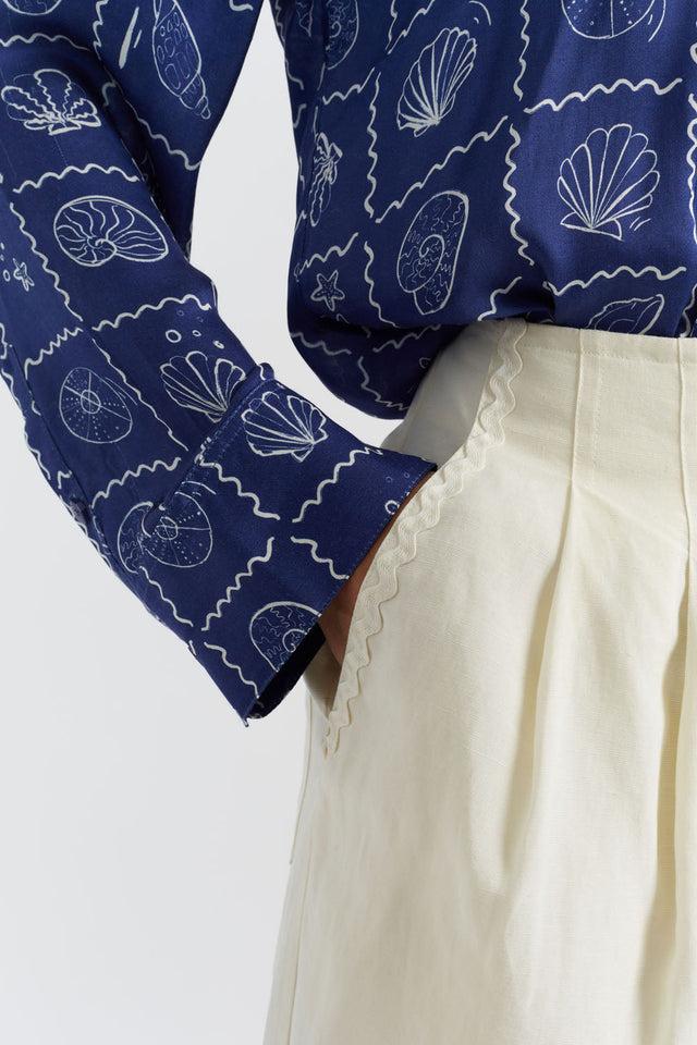 Chinti And Parker Cream Tencel-Linen Pleat Trousers