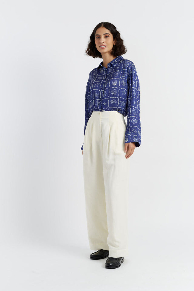 chinti and parker Cream Tencel-Linen Pleat Trousers