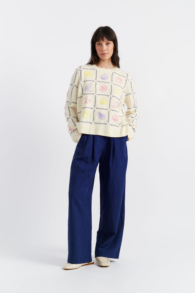 Chinti And Parker Cream Wool-Cashmere La Mer Embroidered Sweater