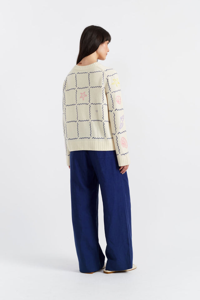 Chinti And Parker Cream Wool-Cashmere La Mer Embroidered Sweater